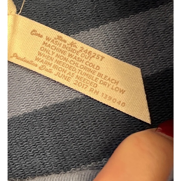 Matilda Jane blue striped PEA trench COAT Button up Stretch Knit Cotton women M - Picture 9 of 9